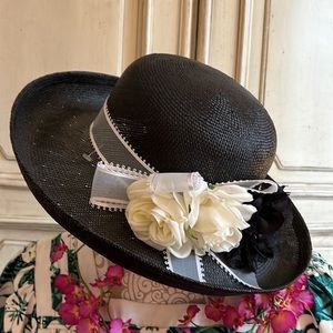 NATURAL💋❤️💋 STRAW HAT VINTAGE WIDE BRIM HANDMADE IN USA EX COND SZ MED 57 cm